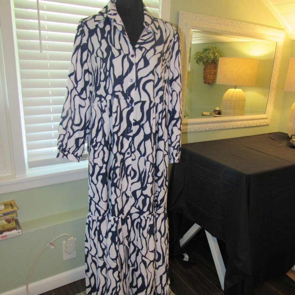 Blue and White Sunday Up Dress - Medium